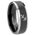 8mm Sagittarius Zodiac Bevel Glossy Black 2 Tone Tungsten Ring