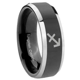 8mm Sagittarius Zodiac Beveled Glossy Black 2 Tone Tungsten Anniversary Ring