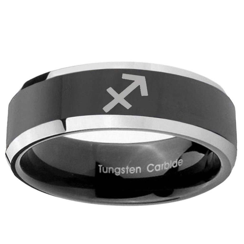 5mm Sagittarius Zodiac Bevel Glossy Black 2 Tone Tungsten Ring