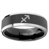10mm Sagittarius Zodiac Beveled Glossy Black 2 Tone Tungsten Custom Ring for Men
