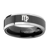 10mm-Virgo-Zodiac-Beveled-Edges-Glossy-Black-2-Tone-Tungsten-Mens-Wedding-Ring
