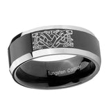 8mm-Celtic-Dog-Beveled-Glossy-Black-2-Tone-Tungsten-Men's-Band-Ring