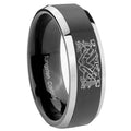 8mm Celtic Dog Beveled Glossy Black 2 Tone Tungsten Ring