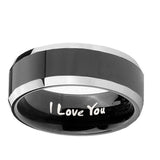 8mm-I-Love-You-Beveled-Edges-Glossy-Black-2-Tone-Tungsten-Wedding-Bands-Ring