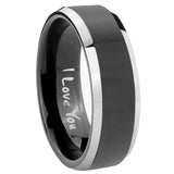 8mm I Love You Beveled Edges Glossy Black 2 Tone Tungsten Wedding Bands Ring