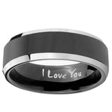 5, 8mm I Love You Beveled Edge Glossy Black 2 Tone Tungsten Wedding Bands Ring