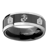 10mm-Marine-Army-Sergeant-Beveled-Edges-Glossy-Black-2-Tone-Tungsten-Engraved-Ring