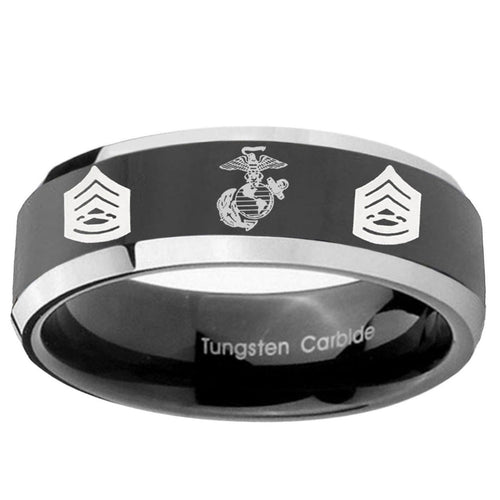5mm Marine Army Sergeant Bevel Glossy Black 2 Tone Tungsten Ring