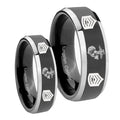 Marine Army Sergeant Beveled Glossy Black 2 Tone Tungsten Wedding Ring Set