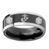 8mm-Marine-Chief-Master-Sergeant--Beveled-Glossy-Black-2-Tone-Tungsten-Mens-Bands-Ring