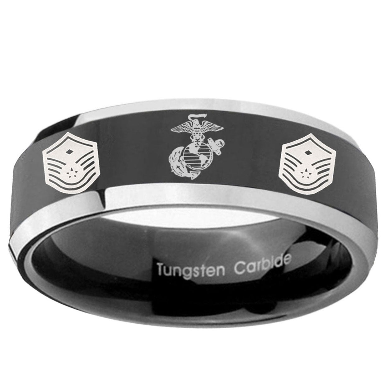 5mm Marine Chief Master Sergeant Bevel Glossy Black 2 Tone Tungsten Band
