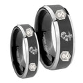 Marine Chief Master Sergeant Beveled Glossy Black 2 Tone Tungsten Mens Set Rings