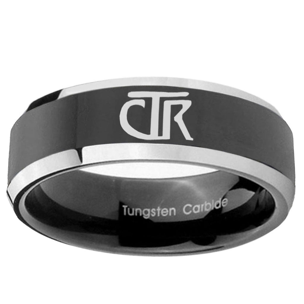 10mm CTR Beveled Edge Glossy Black 2 Tone Tungsten Ring
