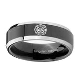 8mm-Fire-Department-Beveled-Edges-Glossy-Black-2-Tone-Tungsten-Anniversary-Ring