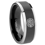 His Hers Fire Department Beveled Glossy Black 2 Tone Tungsten Mens Ring Set