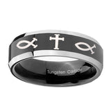 10mm-Fish-&-Cross-Beveled-Edges-Glossy-Black-2-Tone-Tungsten-Mens-Wedding-Ring
