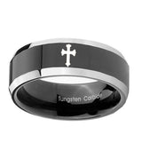 10mm-Flat-Christian-Cross-Beveled-Glossy-Black-2-Tone-Tungsten-Promise-Ring