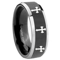 8mm Multiple Christian Cross Bevel Glossy Black 2 Tone Tungsten Band
