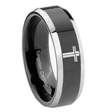 10mm-Flat-Christian-Cross-Beveled-Glossy-Black-2-Tone-Tungsten-Engagement-Ring