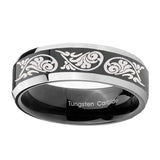 10mm-Etched-Tribal-Pattern-Beveled-Edges-Glossy-Black-2-Tone-Tungsten-Mens-Ring