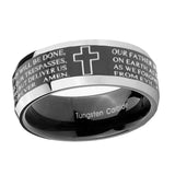10mm-Bible-Lord's-Prayer-Cross-Beveled-Glossy-Black-2-Tone-Tungsten-Engagement-Ring