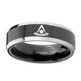 10mm-Pester-Master-Masonic-Beveled-Glossy-Black-2-Tone-Tungsten-Custom-Mens-Ring