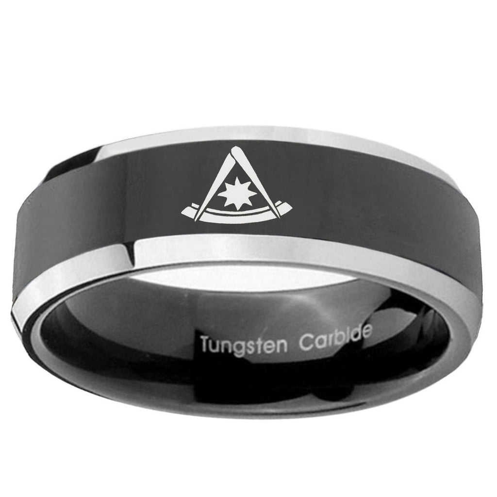 5mm Pester Master Masonic Bevel Glossy Black 2 Tone Tungsten Ring