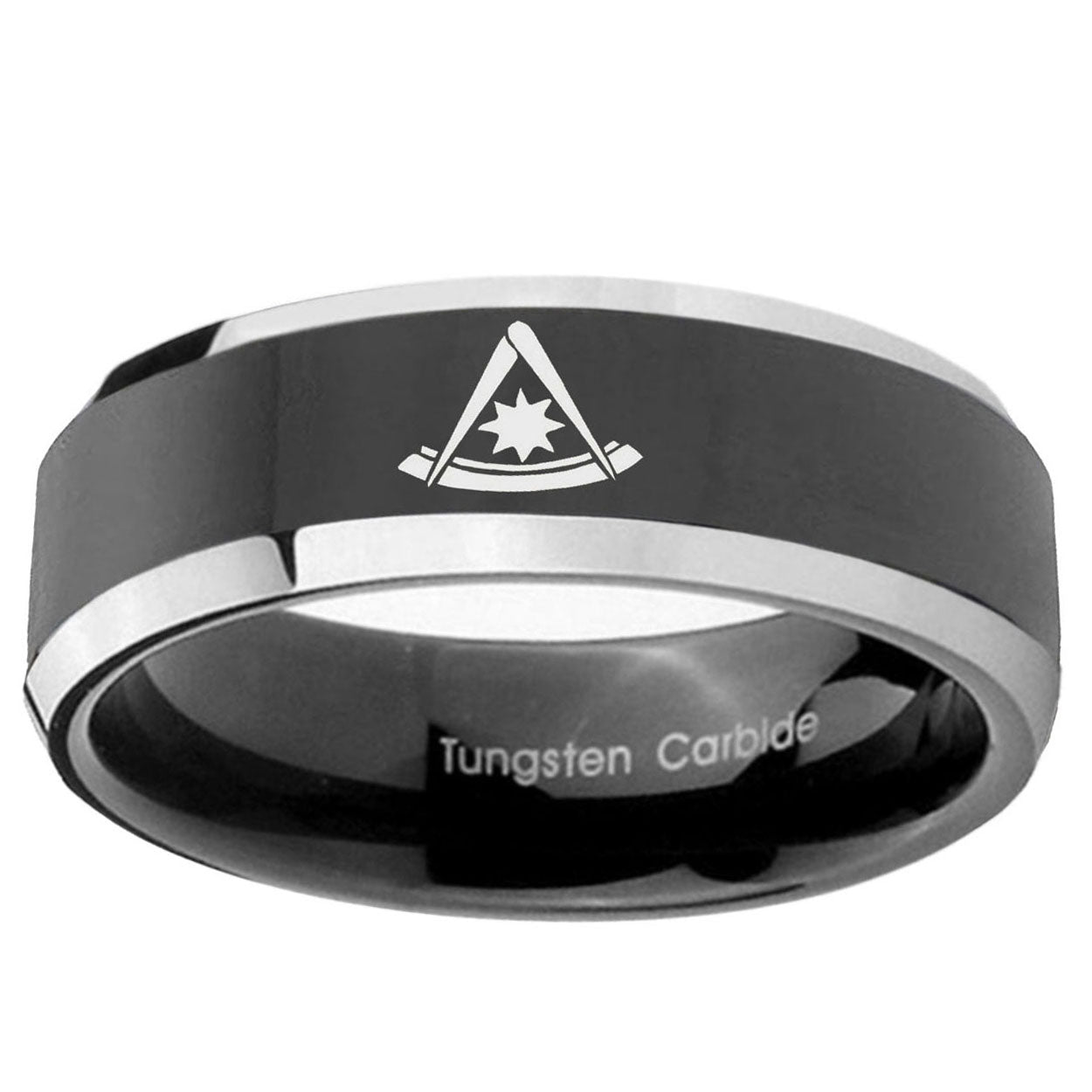 5mm Pester Master Masonic Bevel Glossy Black 2 Tone Tungsten Ring
