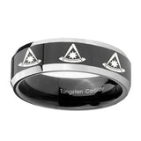 10mm-Multiple-Pester-Master-Masonic-Beveled-Glossy-Black-2-Tone-Tungsten-Men's-Ring
