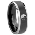 8mm Yin Yang Beveled Edges Glossy Black 2 Tone Tungsten Band