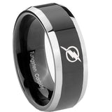 8mm Flash Beveled Edge Black Wedding Bands Tungsten