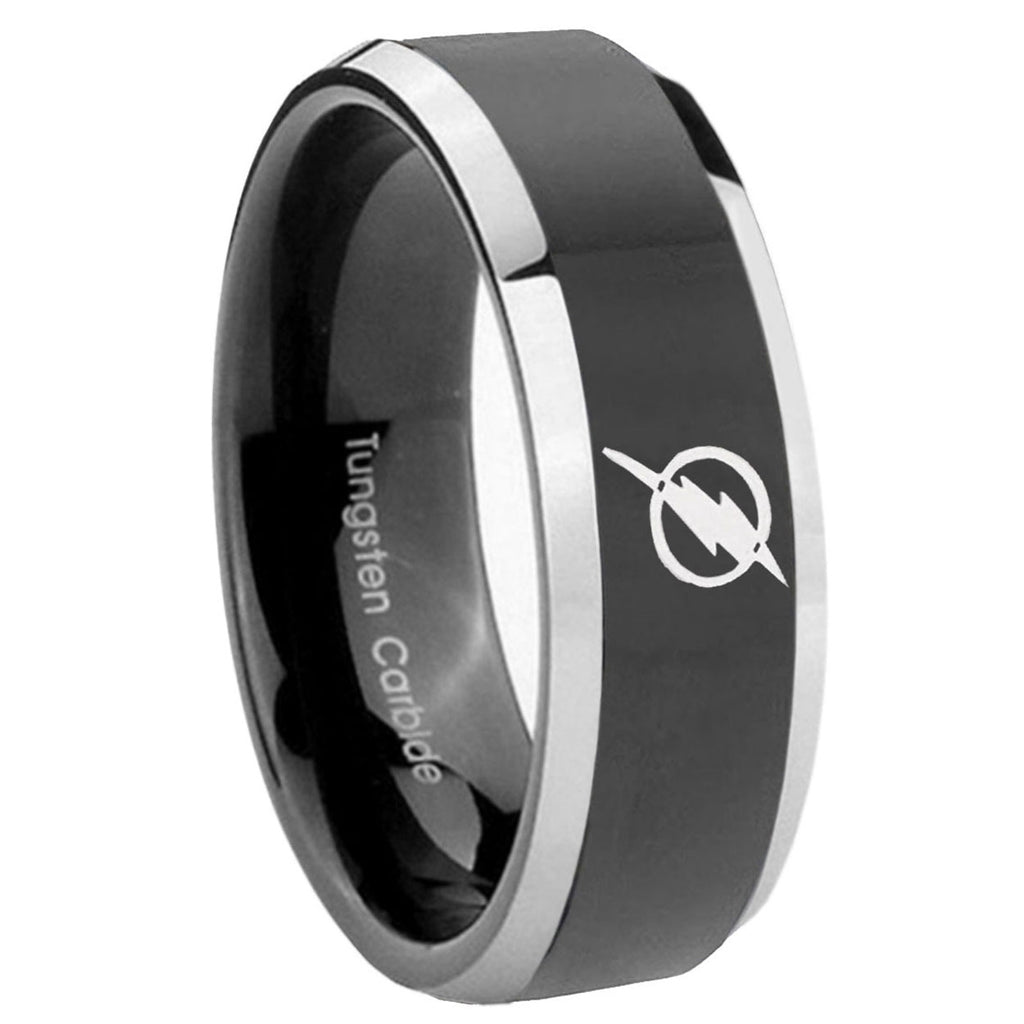 8mm Flash Beveled Edge Black Wedding Bands Tungsten
