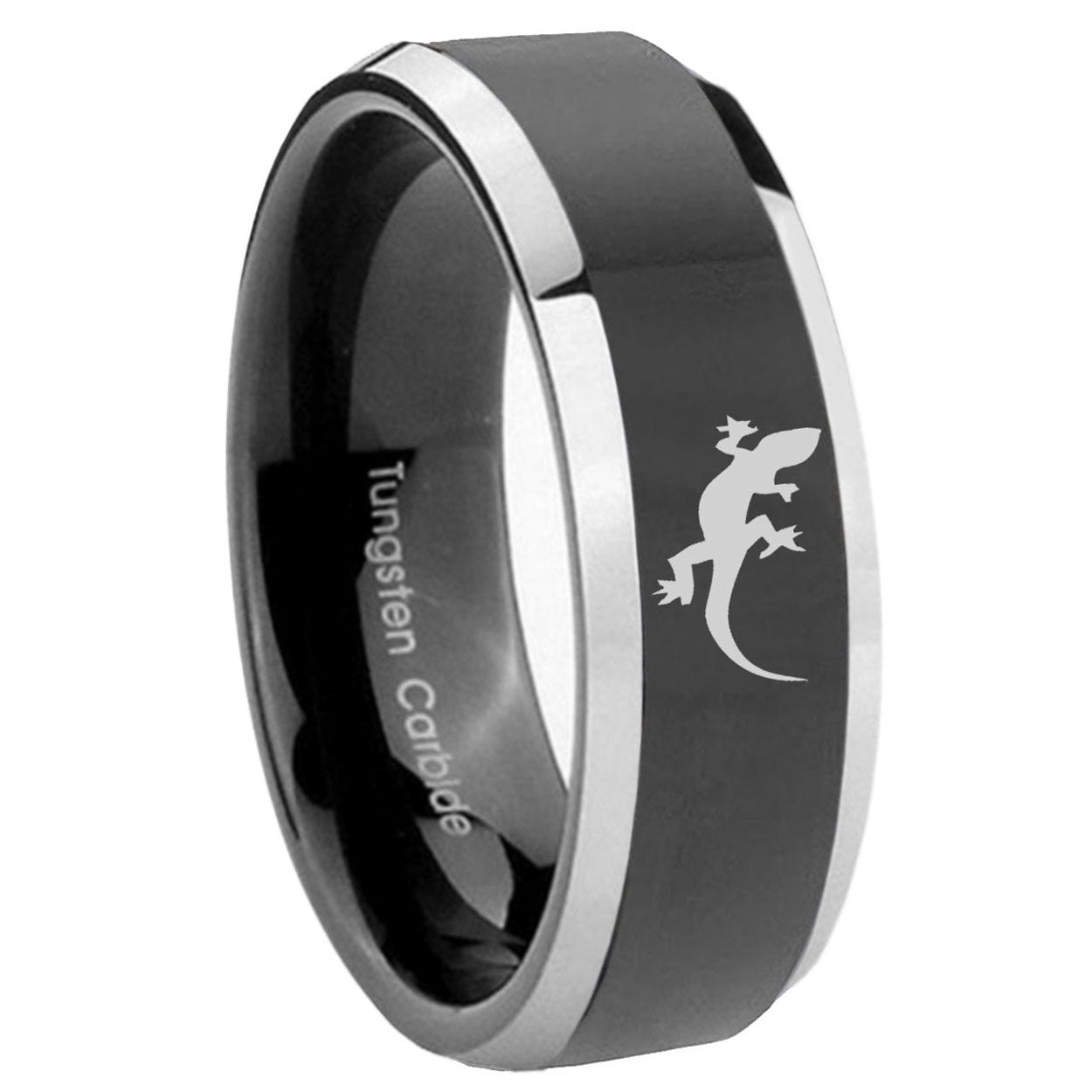 10mm Lizard Beveled Edges Glossy Black 2 Tone Tungsten Wedding Engagement Ring