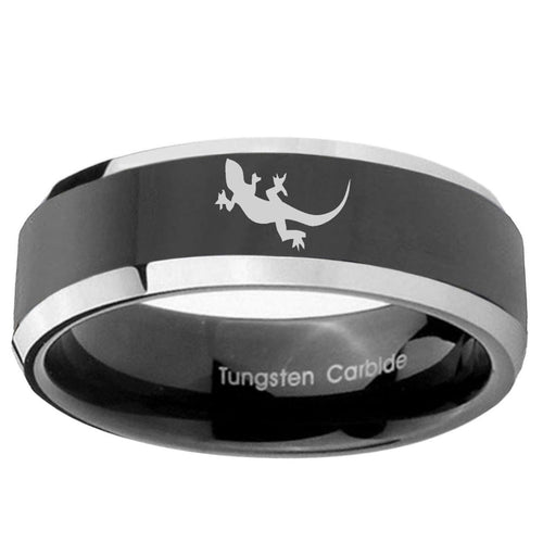 10mm Lizard Beveled Edge Glossy Black 2 Tone Tungsten Ring