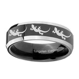 10mm-Multiple-Lizard-Beveled-Glossy-Black-2-Tone-Tungsten-Wedding-Engraving-Ring