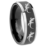 His Hers Multiple Lizard Beveled Glossy Black 2 Tone Tungsten Rings for Men Set