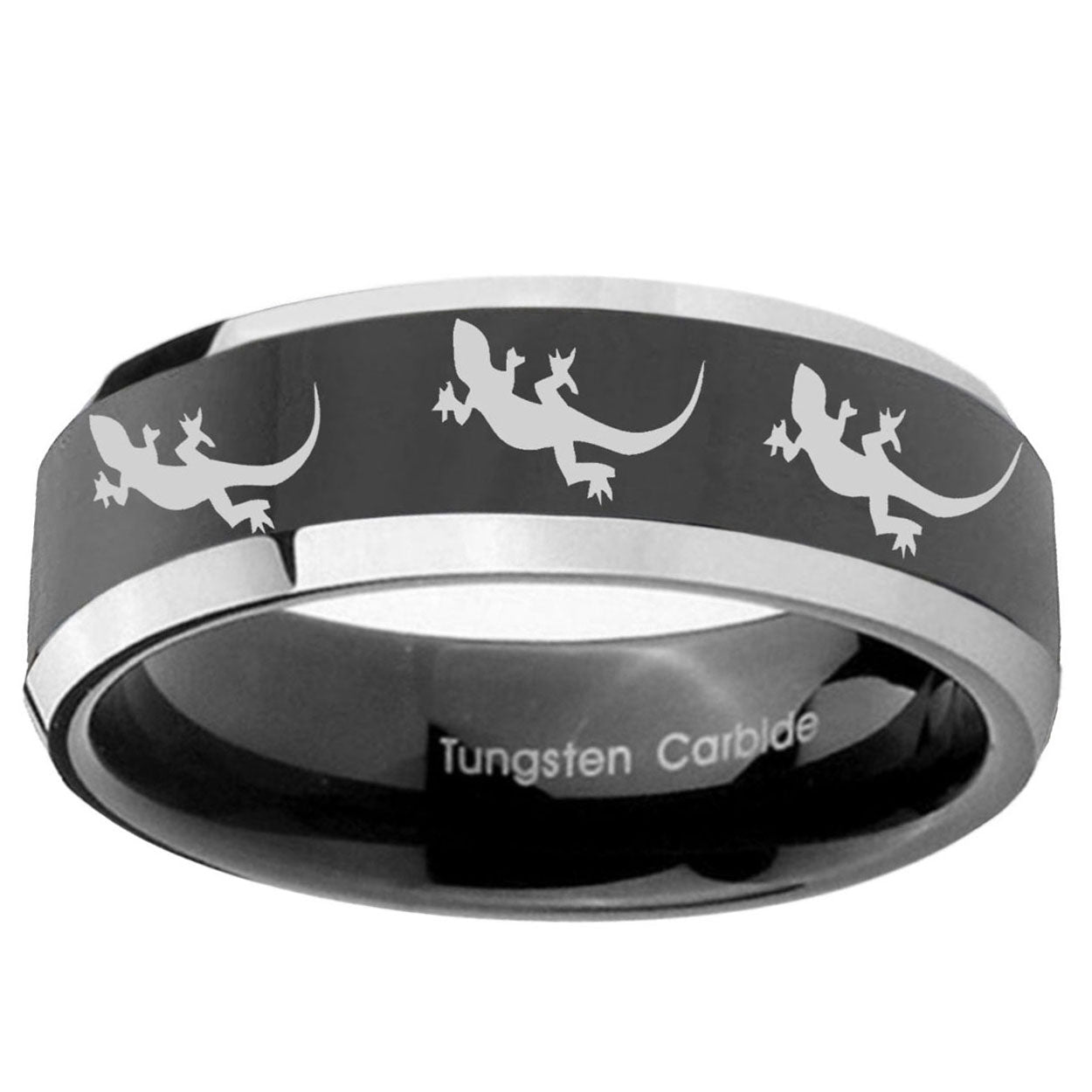5mm Multiple Lizard Bevel Glossy Black 2 Tone Tungsten Ring
