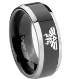 10mm-Zelda-Skyward-Sword-Beveled-Glossy-Black-2-Tone-Tungsten-Personalized-Ring