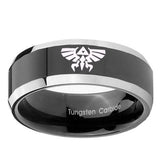 10mm-Zelda-Skyward-Sword-Beveled-Glossy-Black-2-Tone-Tungsten-Personalized-Ring