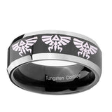 8mm-Multiple-Zelda-Skyward-Sword-Beveled-Glossy-Black-2-Tone-Tungsten-Bands-Ring