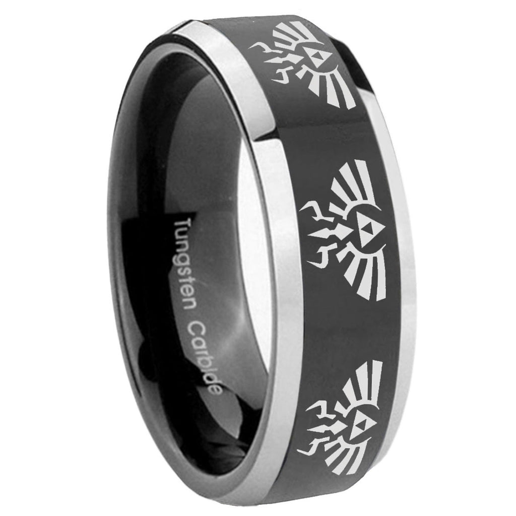 8mm Multiple Zelda Skyward Sword Bevel Glossy Black 2 Tone Tungsten Band
