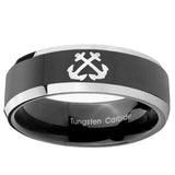 10mm Anchor Beveled Edge Glossy Black 2 Tone Tungsten Ring
