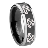 10mm-Multiple-Anchor-Beveled-Edges-Glossy-Black-2-Tone-Tungsten-Bands-Ring