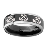10mm-Multiple-Anchor-Beveled-Edges-Glossy-Black-2-Tone-Tungsten-Bands-Ring