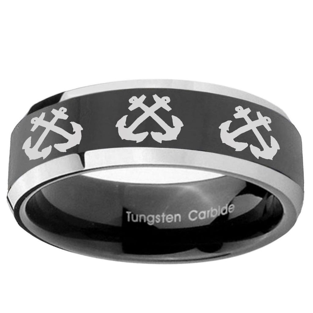 5mm Multiple Anchor Bevel Glossy Black 2 Tone Tungsten Ring