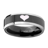 10mm-Heart-Beveled-Edges-Glossy-Black-2-Tone-Tungsten-Carbide-Men's-Bands-Ring