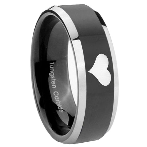 10mm Heart Beveled Edges Glossy Black 2 Tone Tungsten Carbide Men's Bands Ring