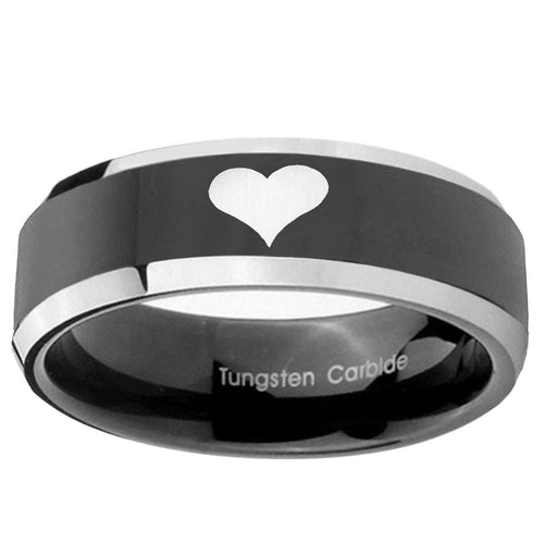 10mm Heart Beveled Edge Glossy Black 2 Tone Tungsten Ring