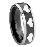 10mm-Multiple-Heart-Beveled-Glossy-Black-2-Tone-Tungsten-Mens-Engagement-Band