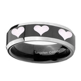 10mm-Multiple-Heart-Beveled-Glossy-Black-2-Tone-Tungsten-Mens-Engagement-Band
